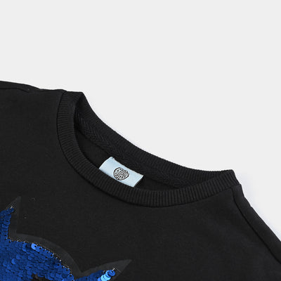 Boys Cotton Terry Sweatshirt-BLACK