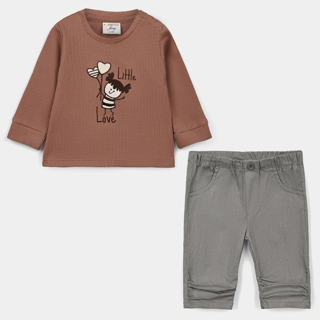 Infant Girls Cotton Interlock Knitted Suit 319 - 079- Brown.Grey