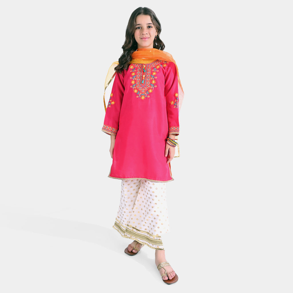 Teens Girls Cotton Viscose 3Pcs Suit Zara | Hot Pink