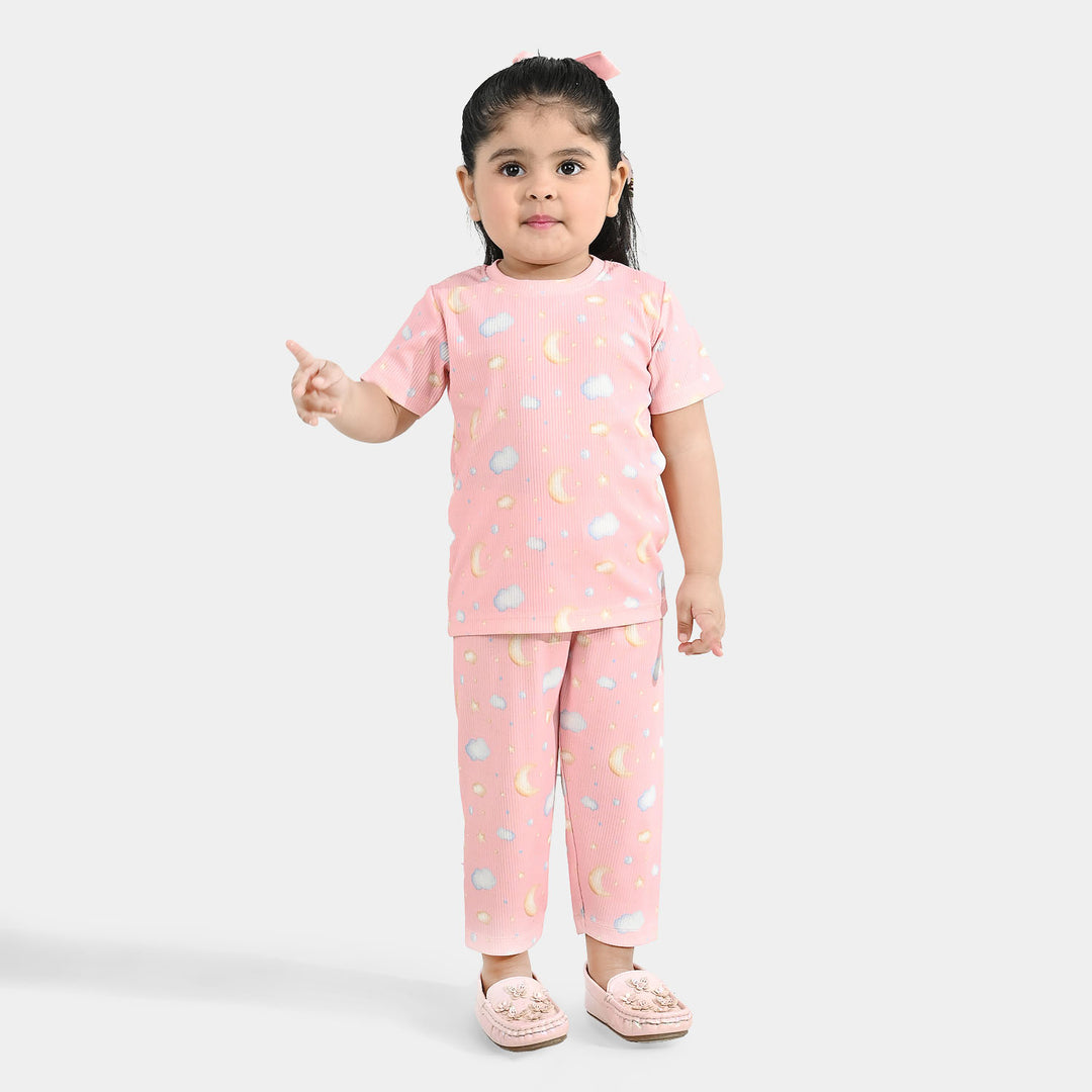 Infant Girls Jersey/Terry Printed Night Suit - Pink