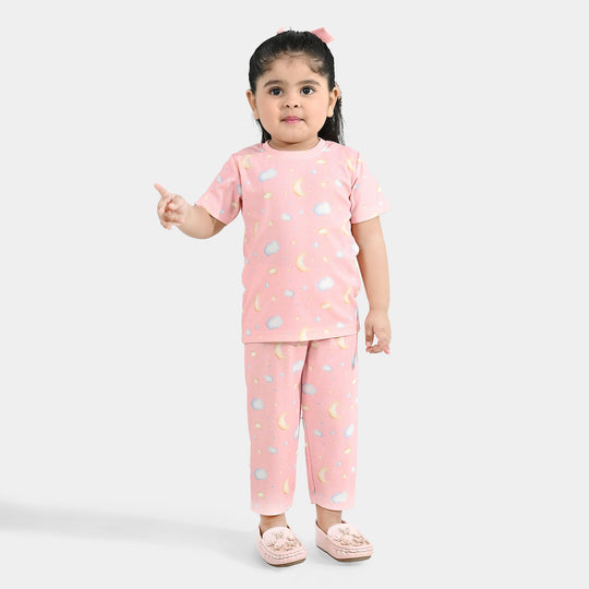 Infant Girls Jersey/Terry Printed Night Suit - Pink