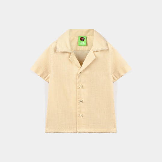 Infant Boys Cotton Slub Casual Shirt EMB Collar-Sand