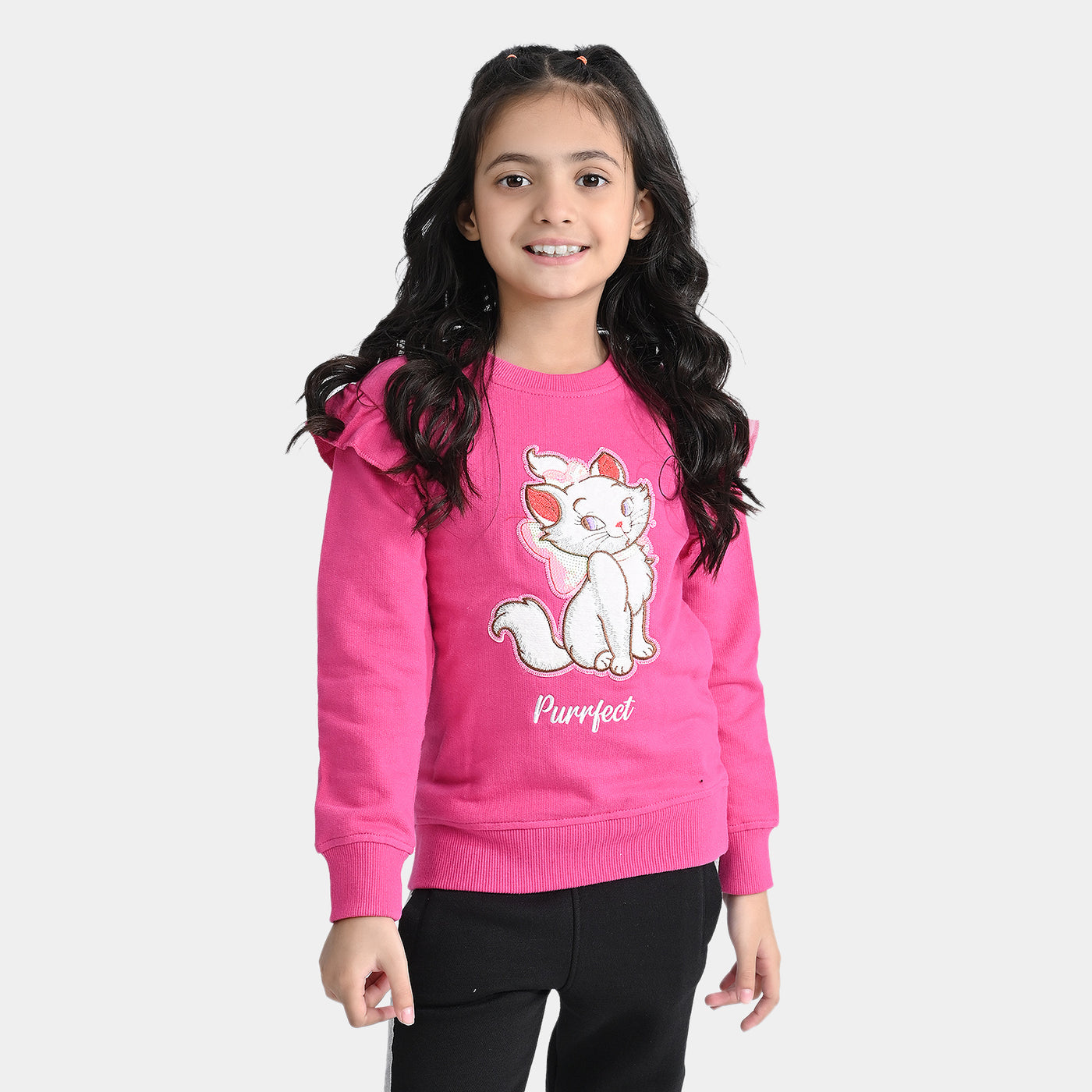 Girls Cotton Terry Sweatshirt Purrfect-Pink