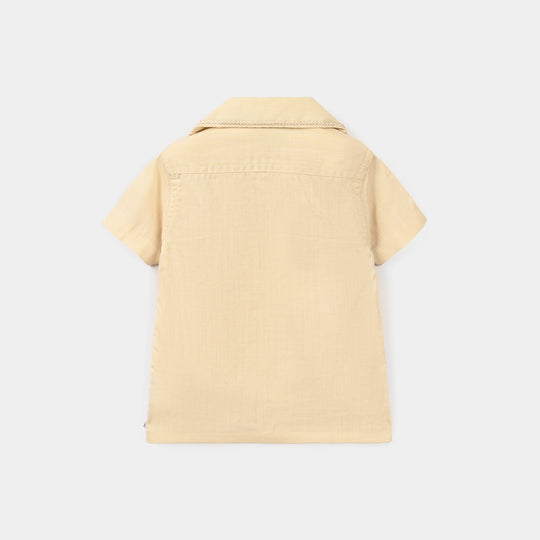 Infant Boys Cotton Slub Casual Shirt EMB Collar-Sand