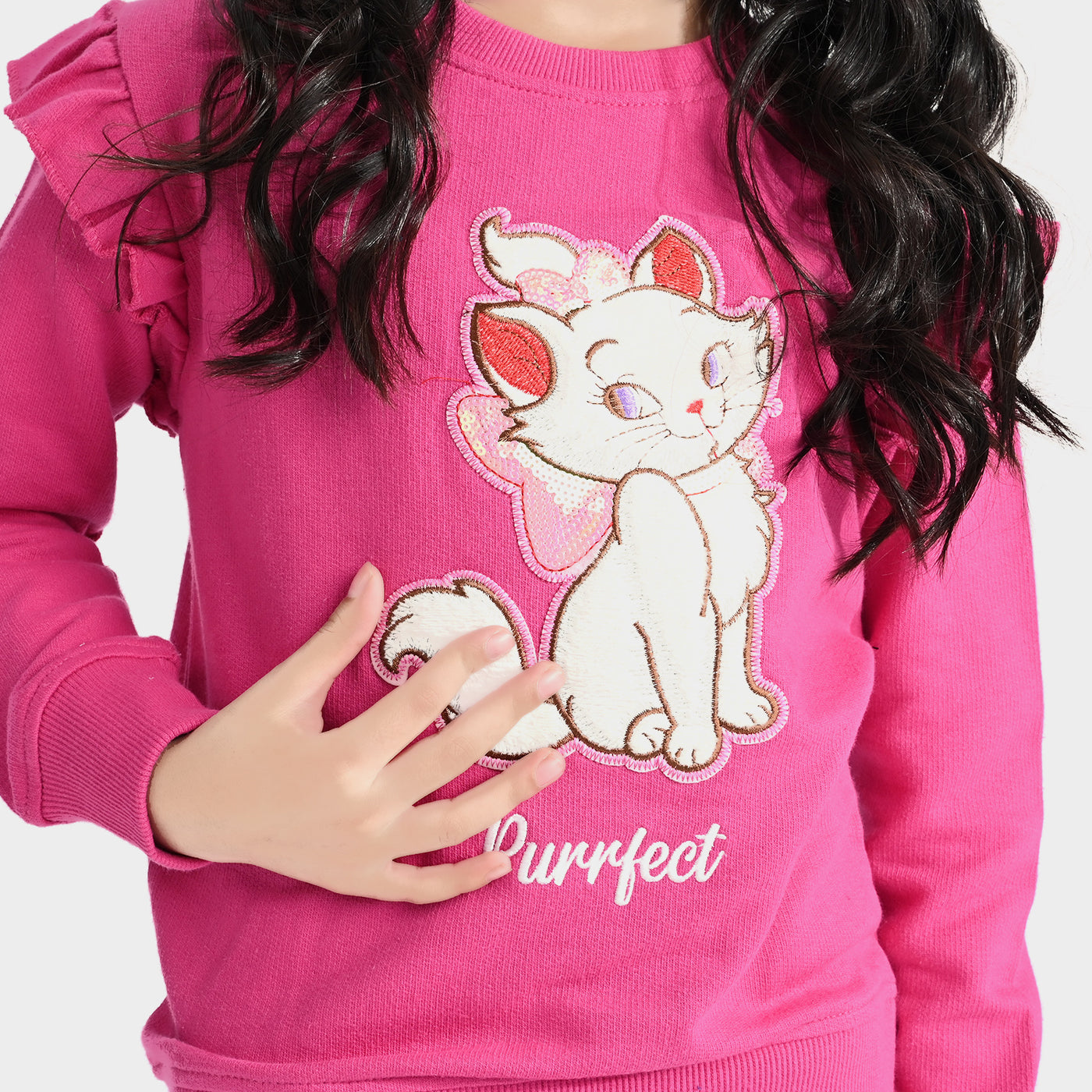 Girls Cotton Terry Sweatshirt Purrfect-Pink