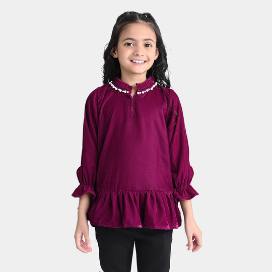 Girls Tensile Denim (Light Denim) Emb Top Studs Effect-Magenta