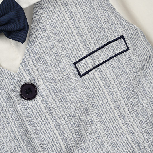 Infant Boys Cotton Interlock Woven Romper 320 - 022- White.Navy