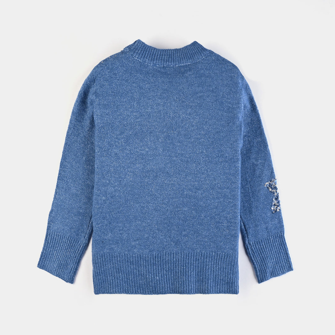 Girls Mix Fabric Sweater Stars-Blue