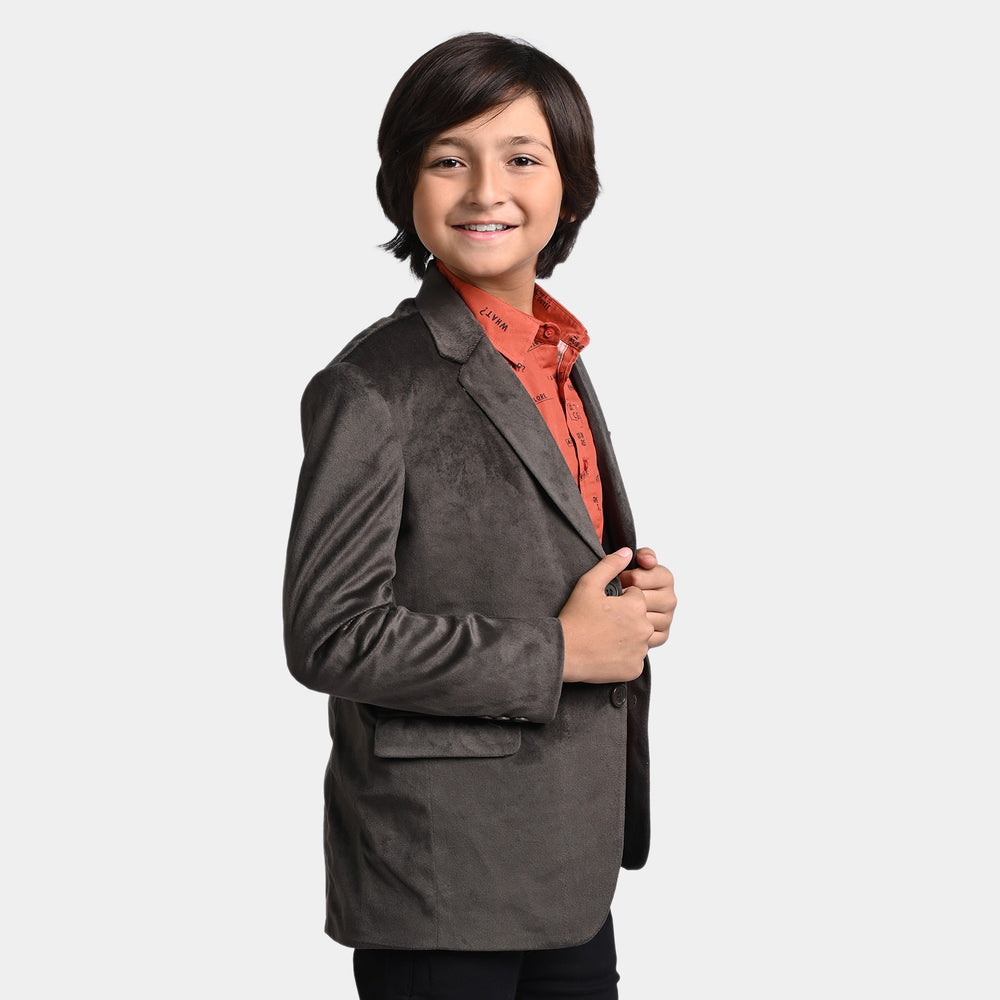 Boys Suede Blazer - Dark Grey