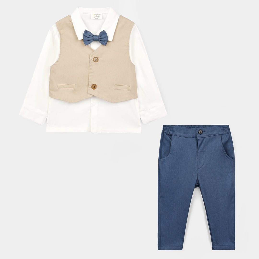 Infant Boys Cotton Interlock 3 - PC 320 - 026- White.Navy