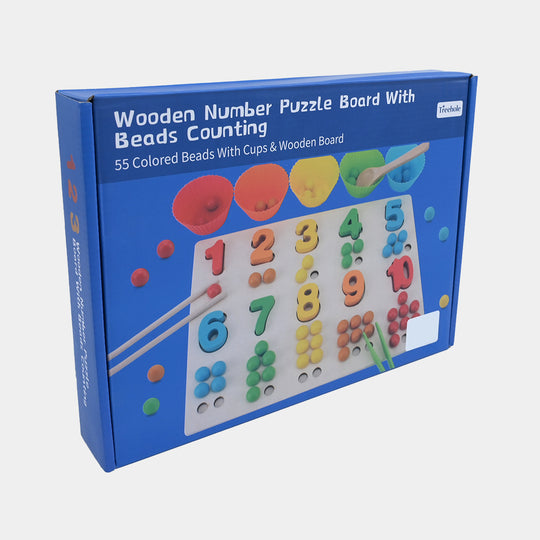 Wooden Number Puzzle Board with Beads Counting