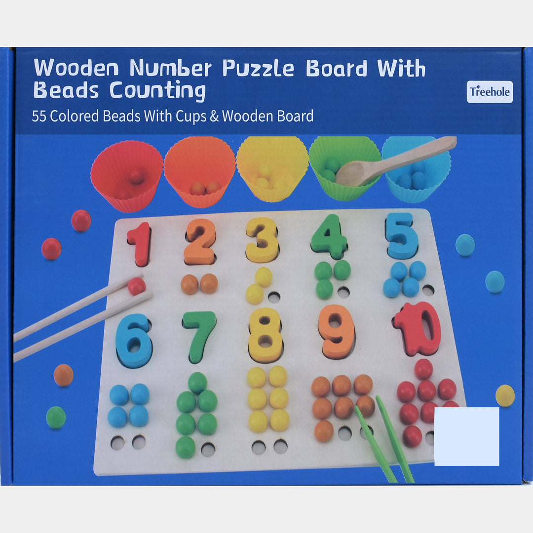 Wooden Number Puzzle Board with Beads Counting