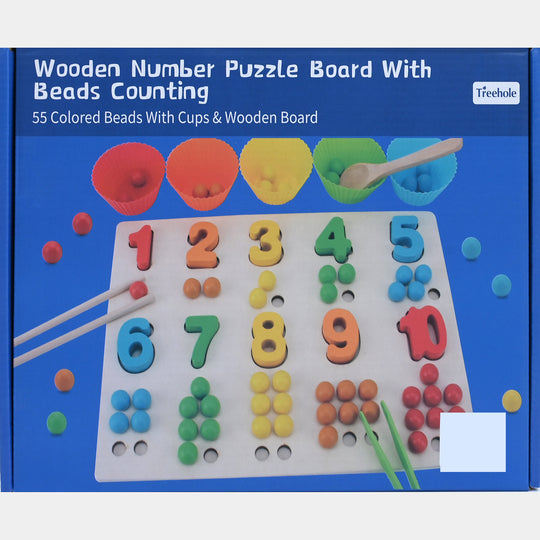Wooden Number Puzzle Board with Beads Counting