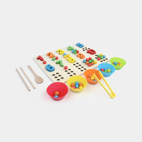 Wooden Number Puzzle Board with Beads Counting