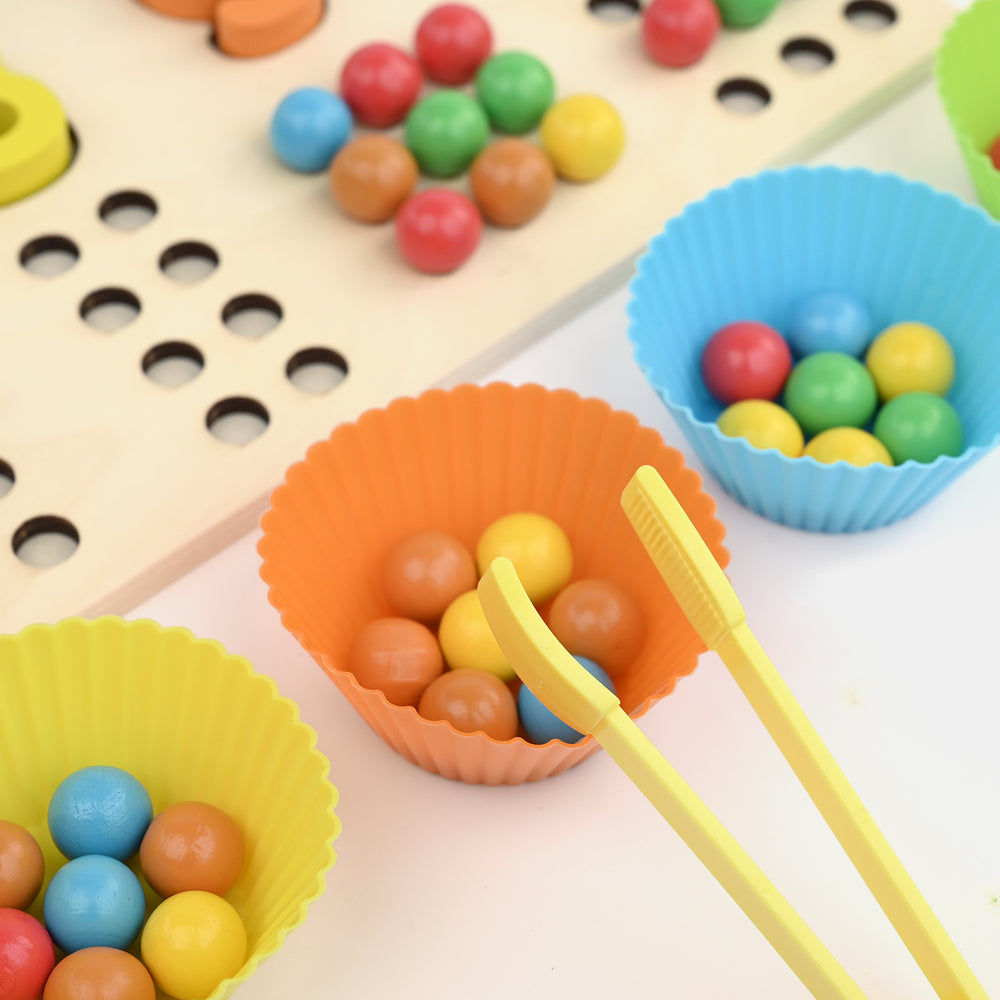 Wooden Number Puzzle Board with Beads Counting