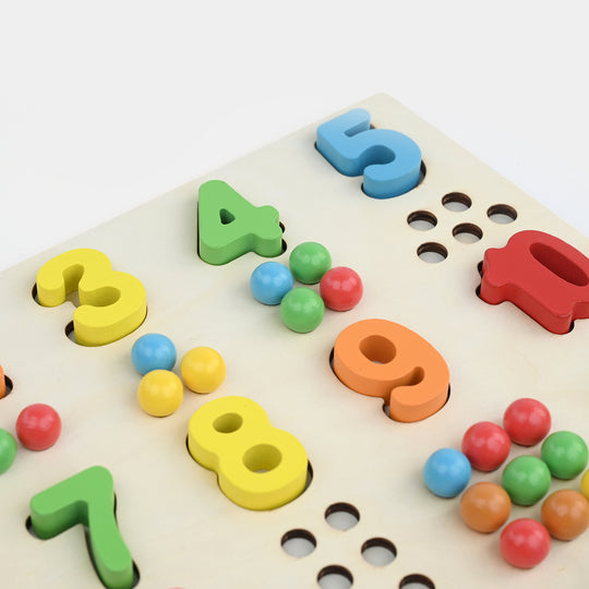 Wooden Number Puzzle Board with Beads Counting