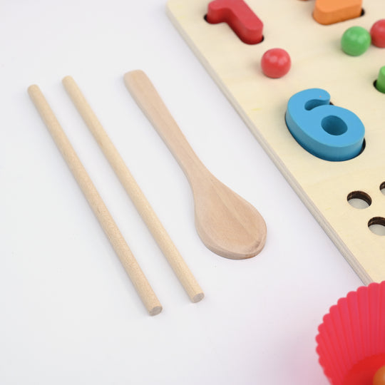 Wooden Number Puzzle Board with Beads Counting