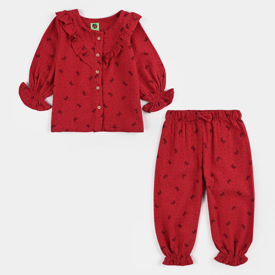 Infant Girls Georgette 2 Pc Suit-Knot Chic-Red