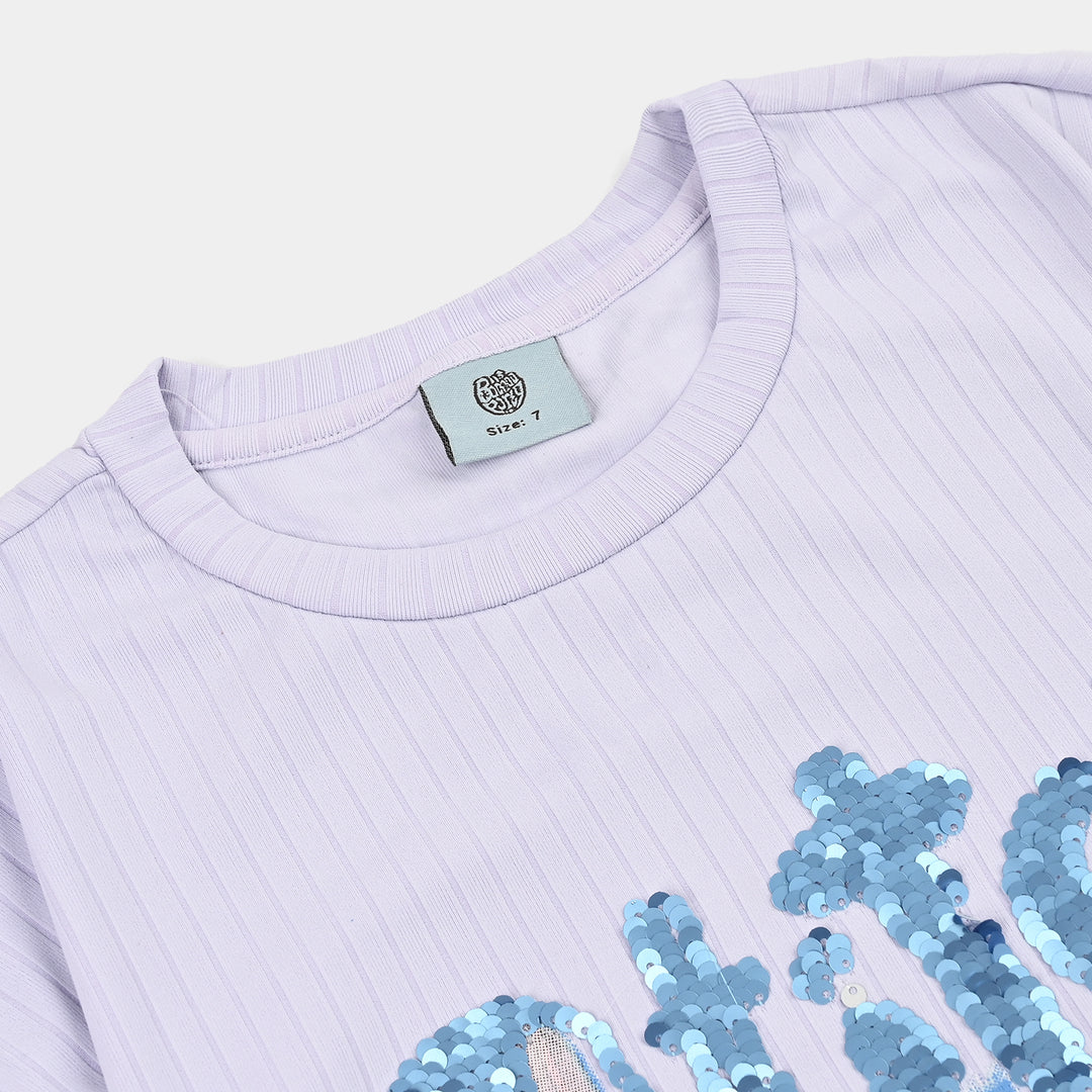 Girls Lycra Jersey T-Shirt Stitch-Lilac