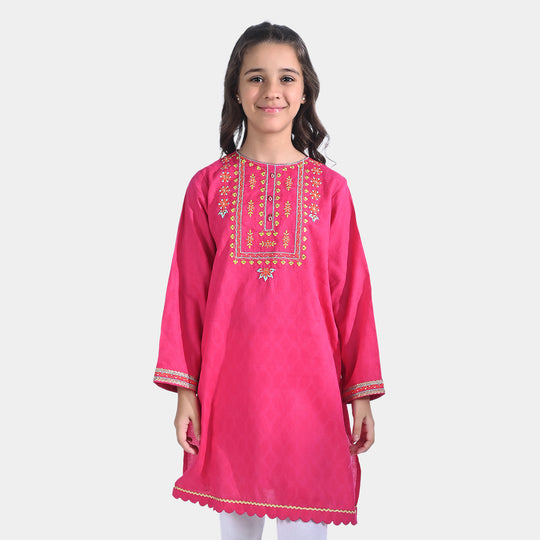 Girls Jacquard EMB Kurti Glam-Magenta