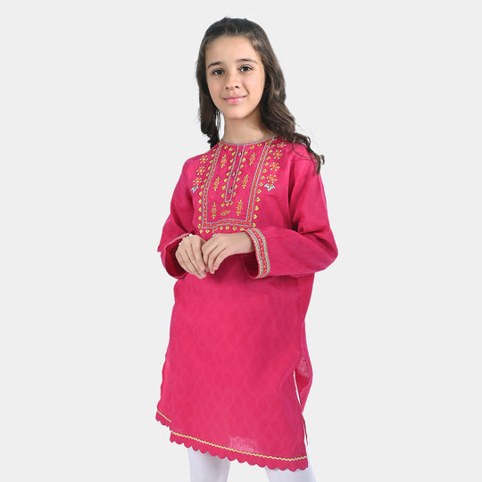 Girls Jacquard EMB Kurti Glam-Magenta