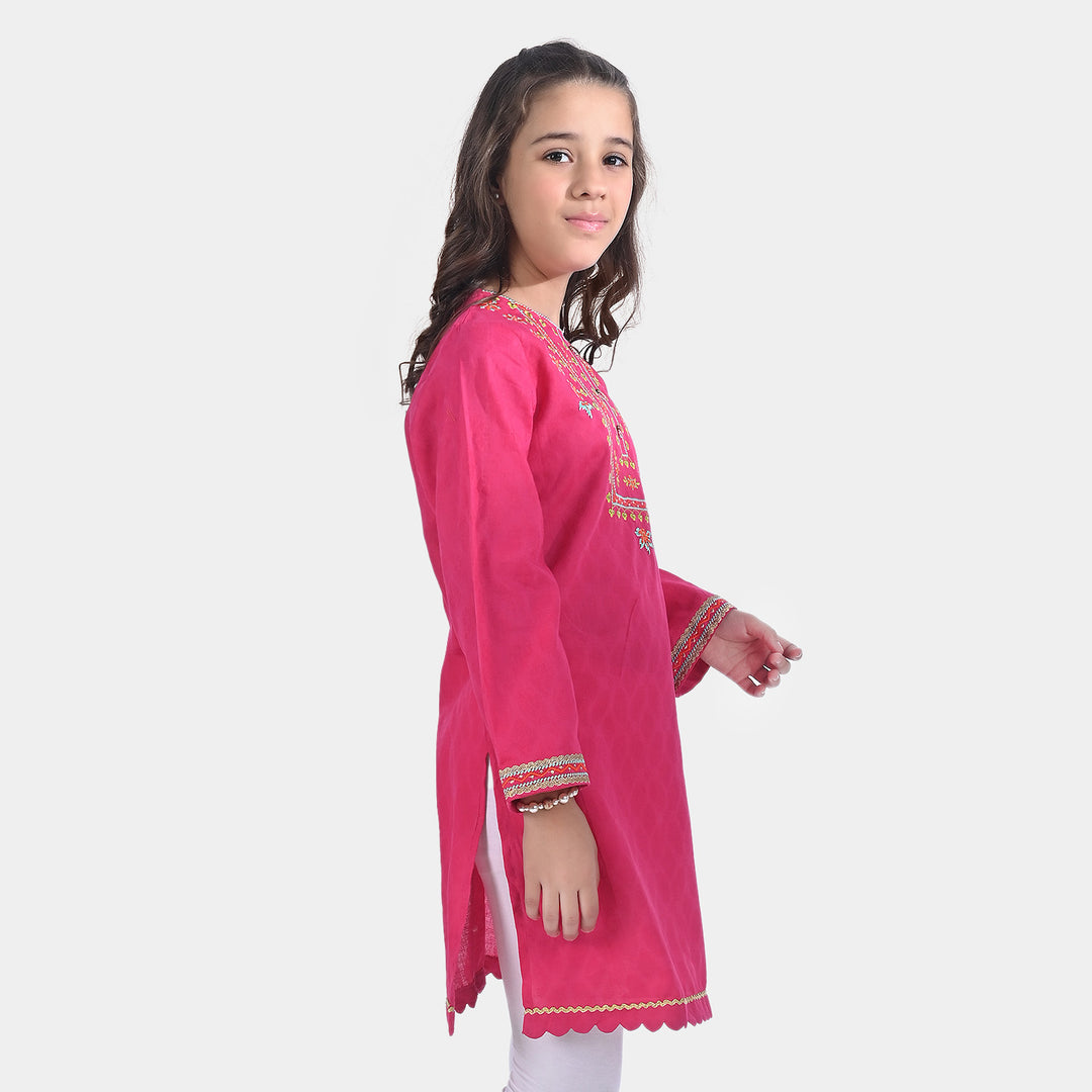 Girls Jacquard EMB Kurti Glam-Magenta