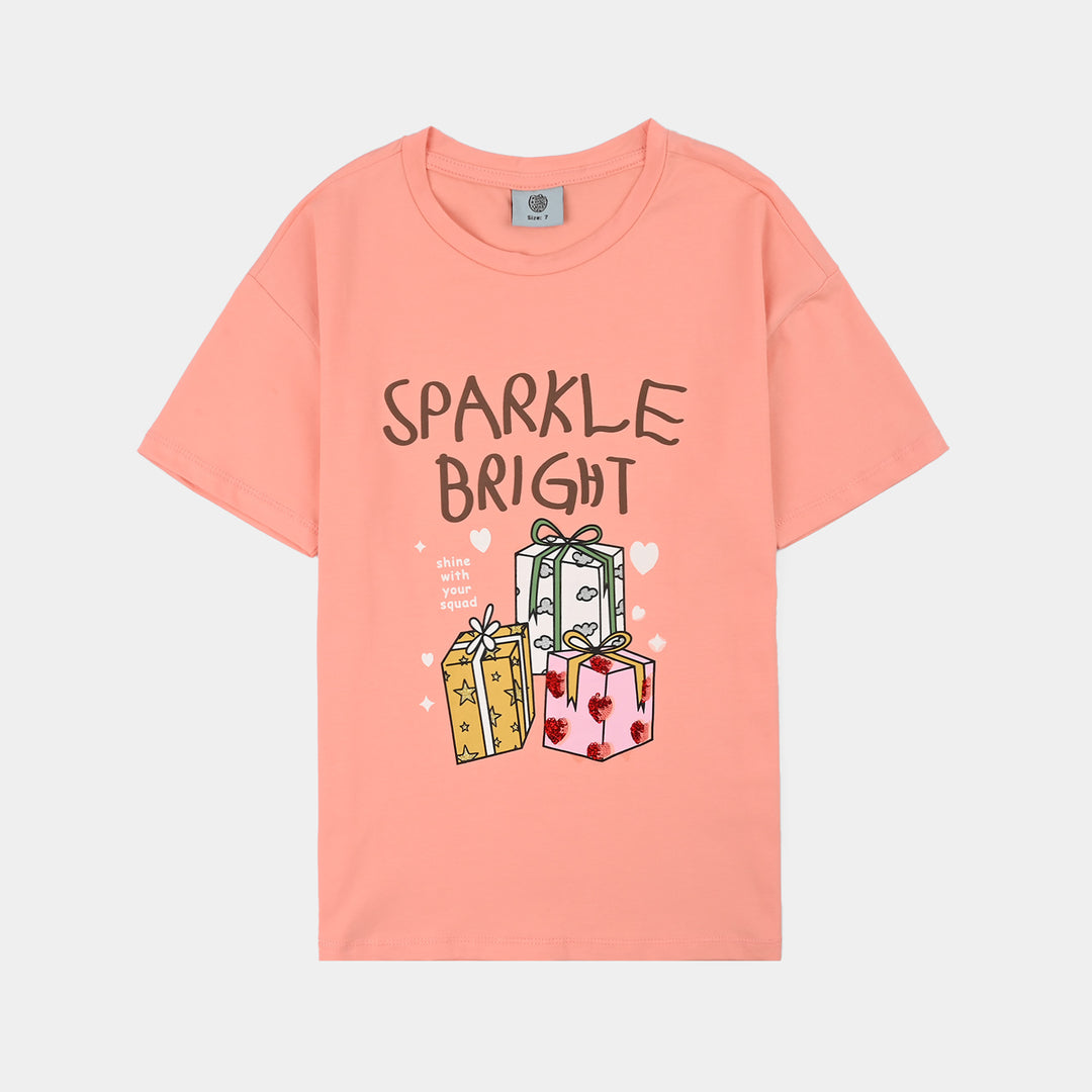 Girls Lycra Jersey T-Shirt Sparkle-D.PINK