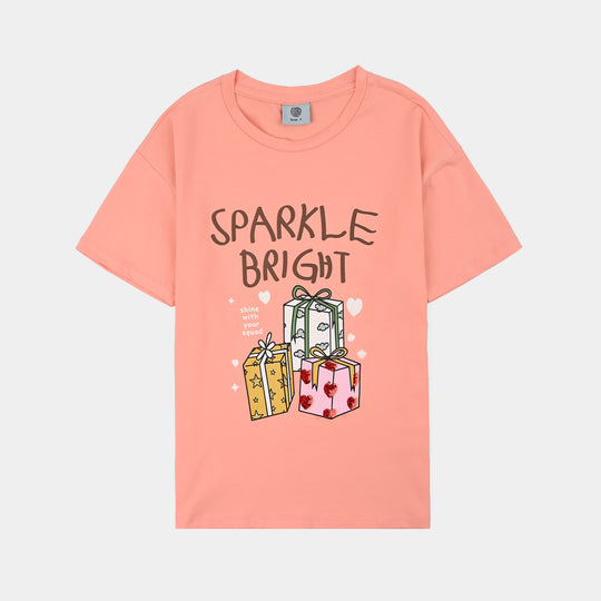 Girls Lycra Jersey T-Shirt Sparkle-D.PINK