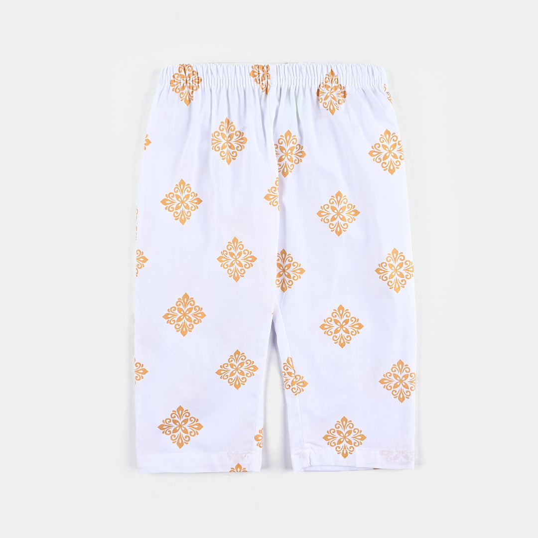 Infant Girls Cotton Printed Pant-White