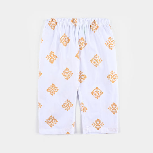 Infant Girls Cotton Printed Pant-White