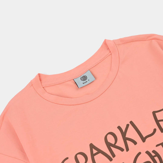 Girls Lycra Jersey T-Shirt Sparkle-D.PINK