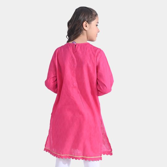 Girls Jacquard EMB Kurti Glam-Magenta