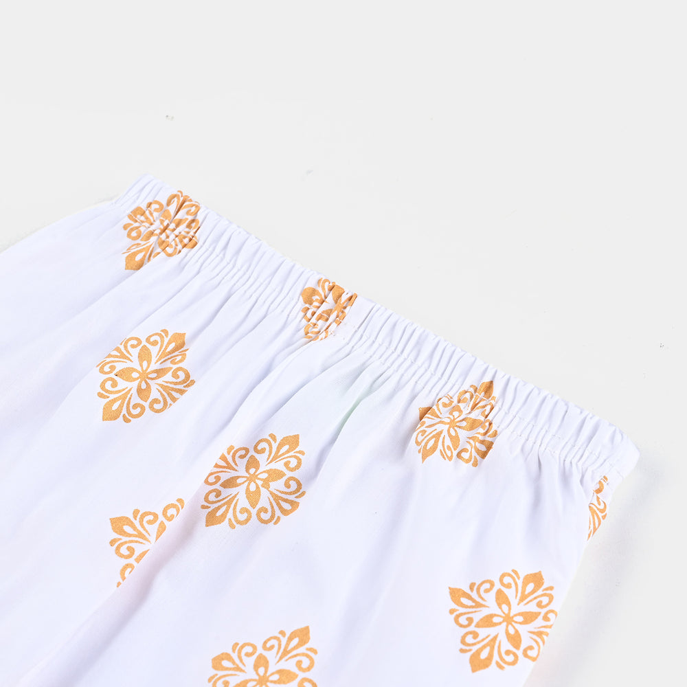 Infant Girls Cotton Printed Pant-White