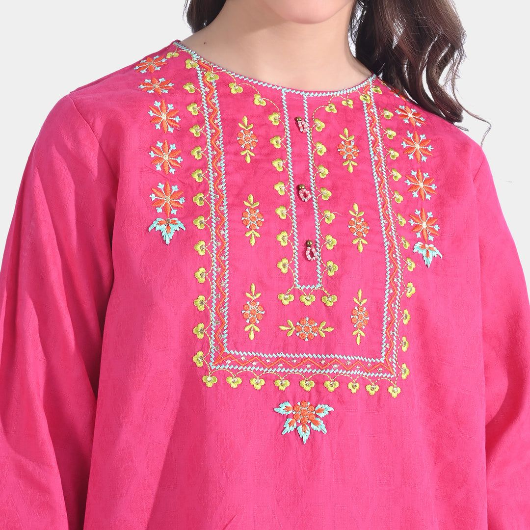 Girls Jacquard EMB Kurti Glam-Magenta