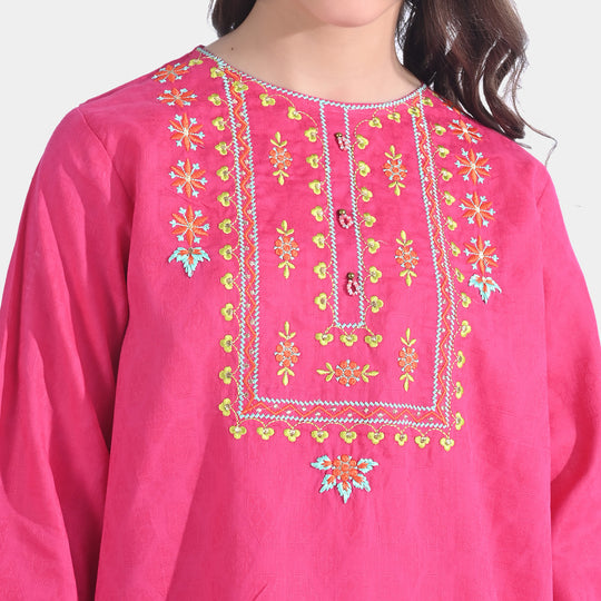 Girls Jacquard EMB Kurti Glam-Magenta