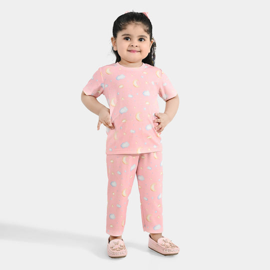 Infant Girls Jersey/Terry Printed Night Suit - Pink