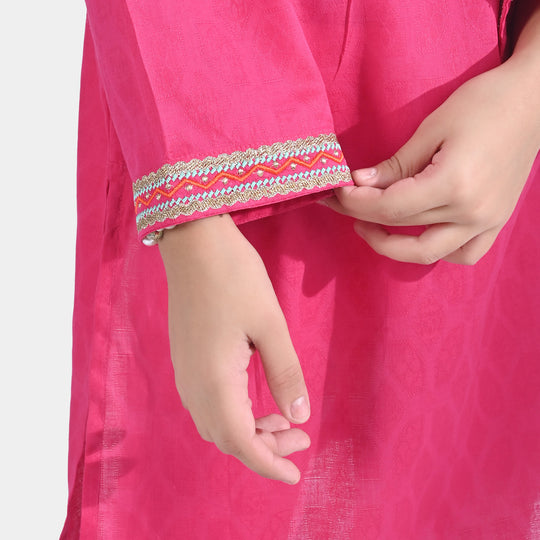 Girls Jacquard EMB Kurti Glam-Magenta