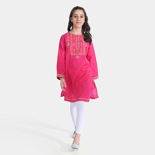 Girls Jacquard EMB Kurti Glam-Magenta