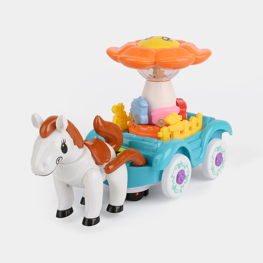 Funny Carriage Electric Horse & Spinning Light Cart Toy