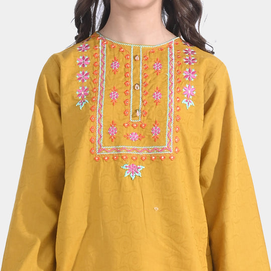 Girls Jacquard EMB Kurti Glam | Mustard