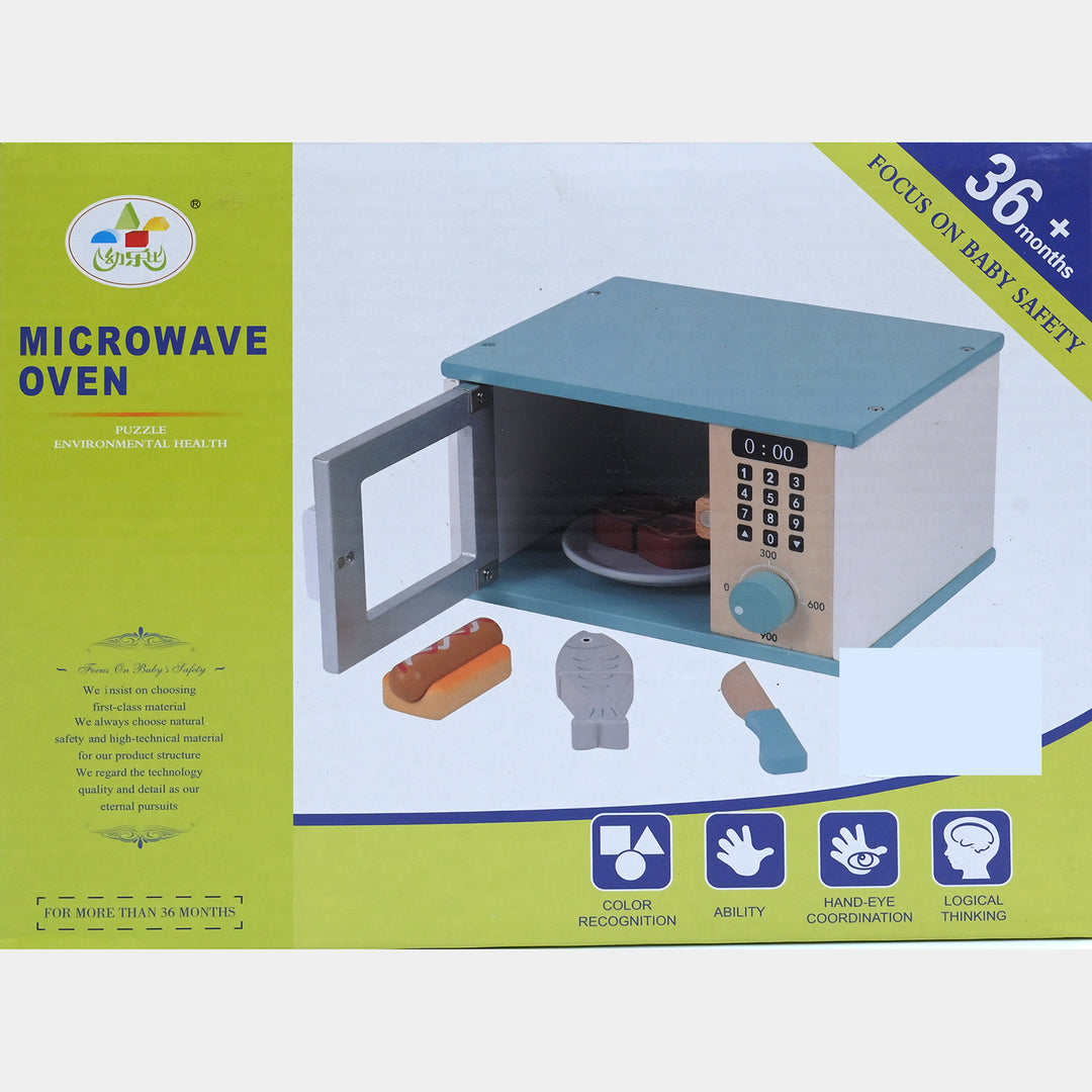 Wooden Kitchen Microwave Oven & Food Playset