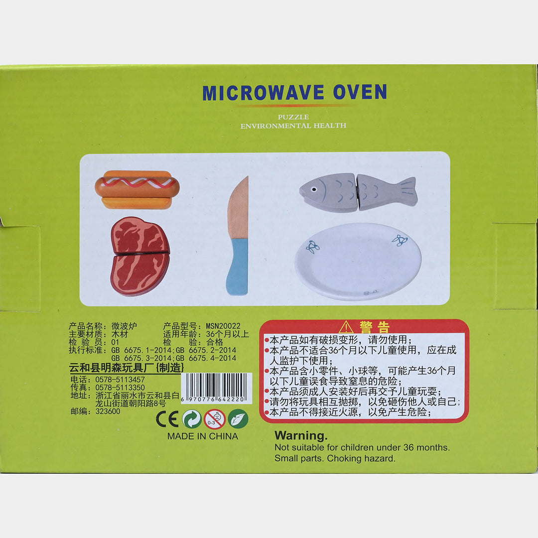 Wooden Kitchen Microwave Oven & Food Playset