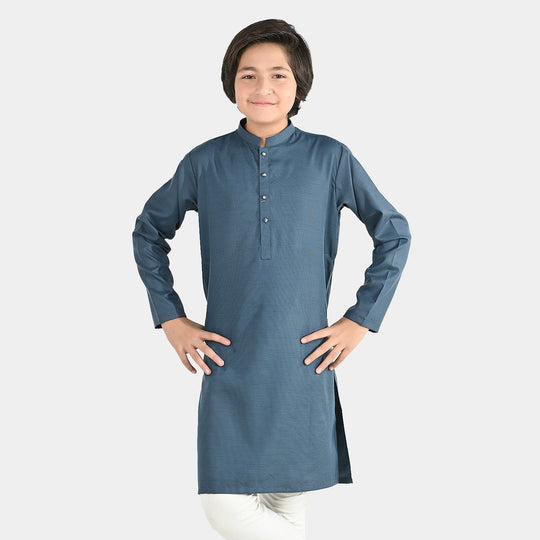 Boys Poly Viscose Basic Kurta - Dark Grey