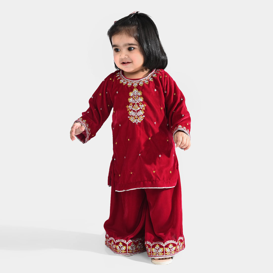 Infant Girls Velvet Fancy Suit Glitter-Magenta