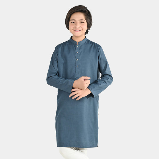 Boys Poly Viscose Basic Kurta - Dark Grey