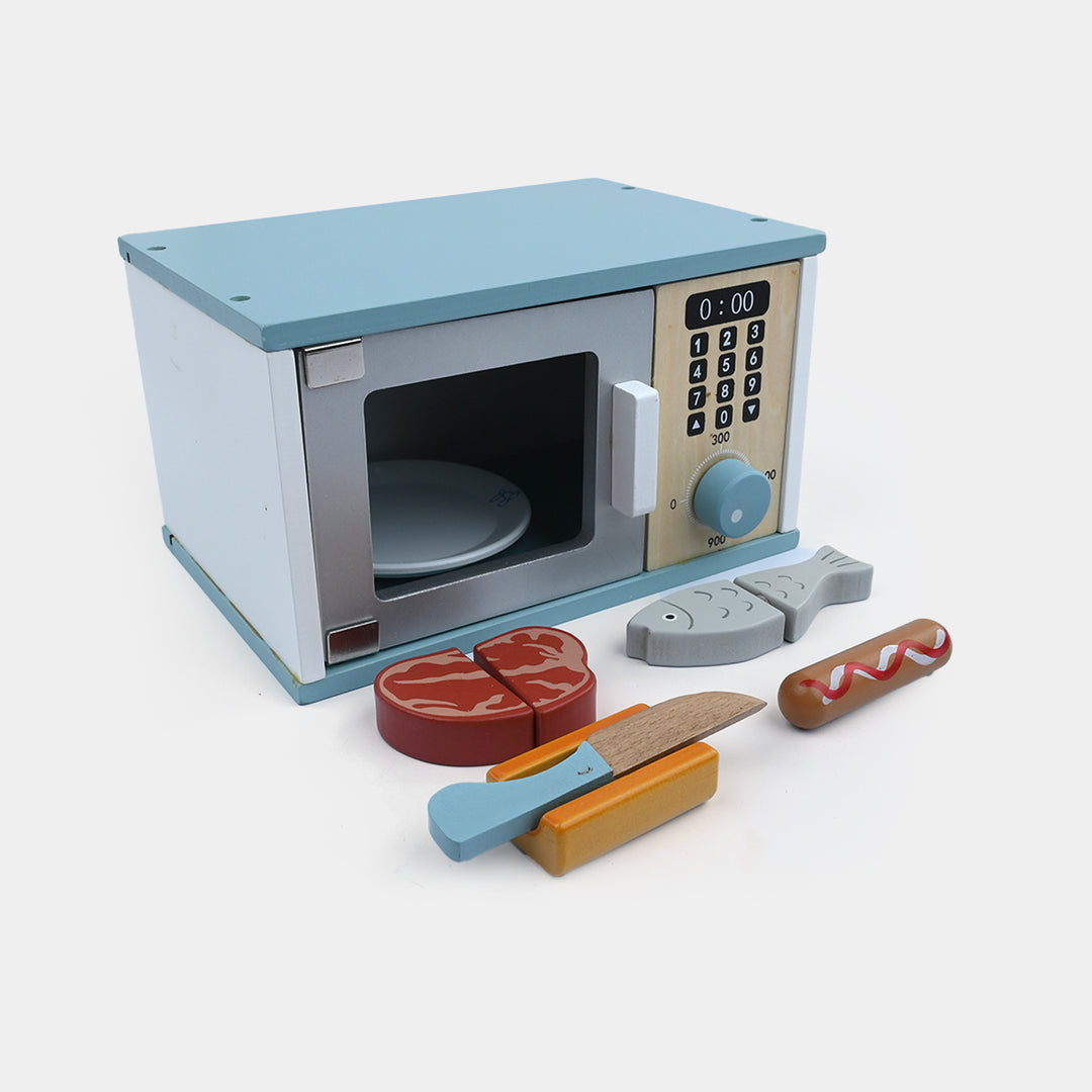 Wooden Kitchen Microwave Oven & Food Playset