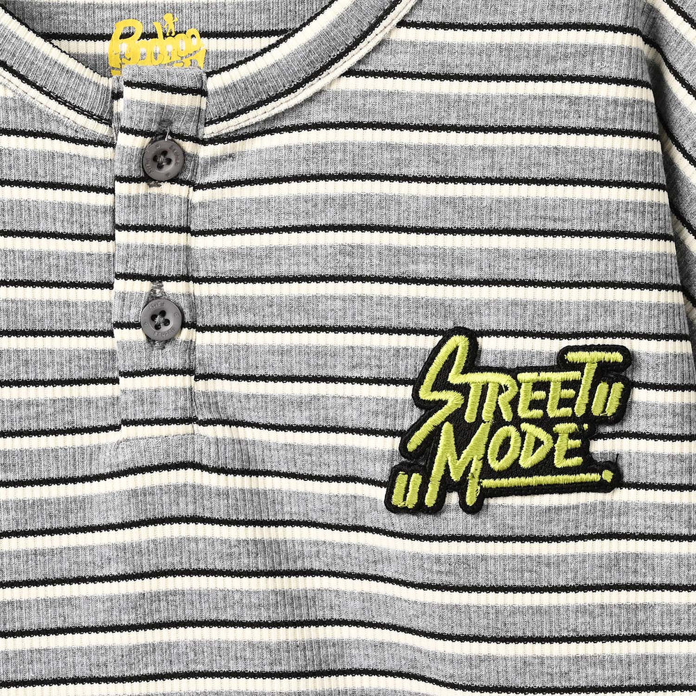 Boys Yarn Dyed Rib T-Shirt Street Mode - GREY
