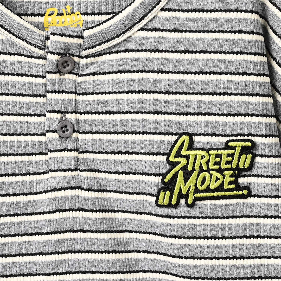 Boys Yarn Dyed Rib T-Shirt Street Mode - GREY