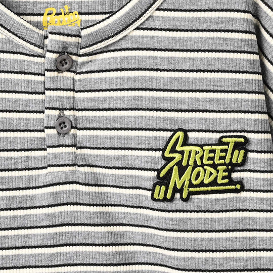 Boys Yarn Dyed Rib T-Shirt Street Mode - GREY