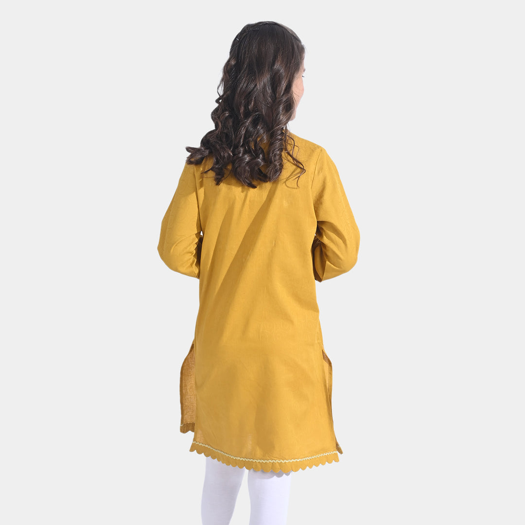 Girls Jacquard EMB Kurti Glam | Mustard